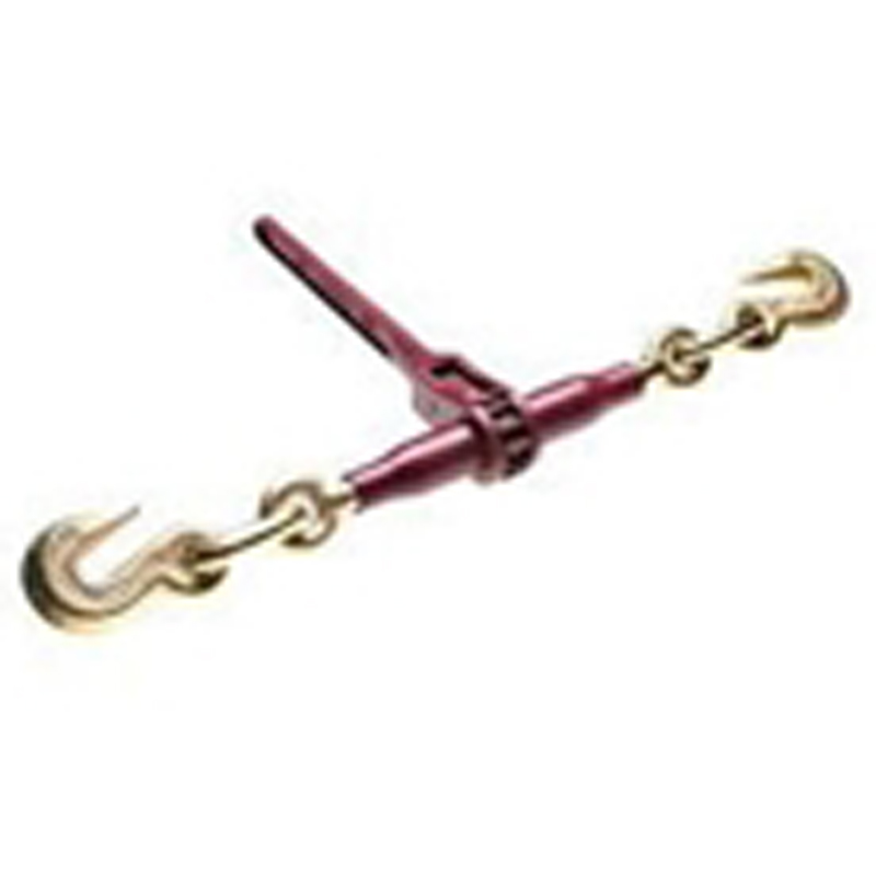 Ninety-two hundred pound rated ratchet binder with ten inch barrel and chain hooks