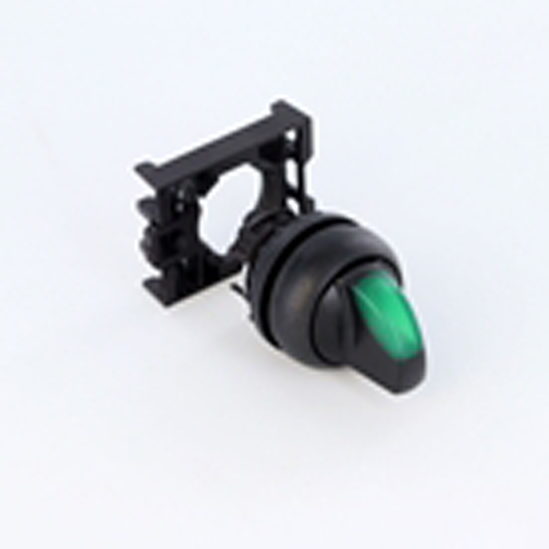 22mm Selector Switch, Two Position Knob, Green With Black Bezel