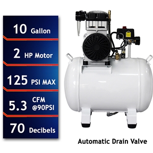 10 gal Ultra Quiet Compressor w/ Custom Drain Valve