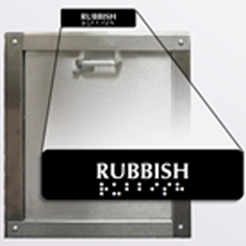 Intake Door 2" x 8" Braille RUBBISH Sign